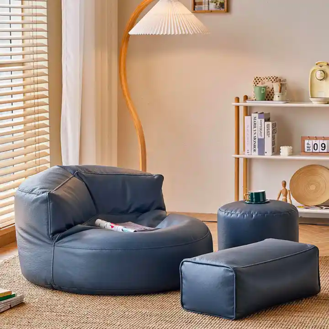 Loaf leather bean bag with stool