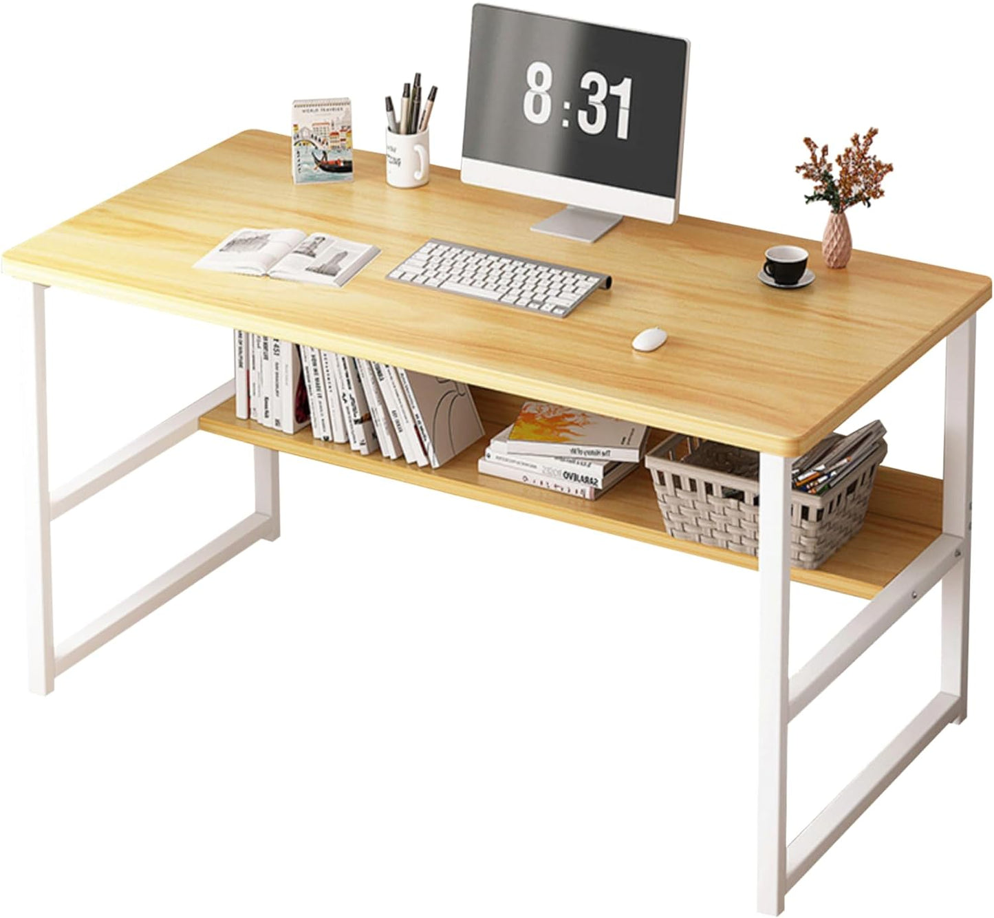 Office Table for Computer, Desk for Room or Study. Table of Board of Agglomerate and Melamine of Wood and Steel for Home. Desk table for PC. 100x45x72cm