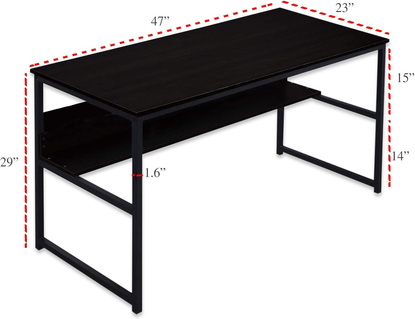 Office Table for Computer, Desk for Room or Study. Table of Board of Agglomerate and Melamine of Wood and Steel for Home. Desk table for PC. 100x45x72cm