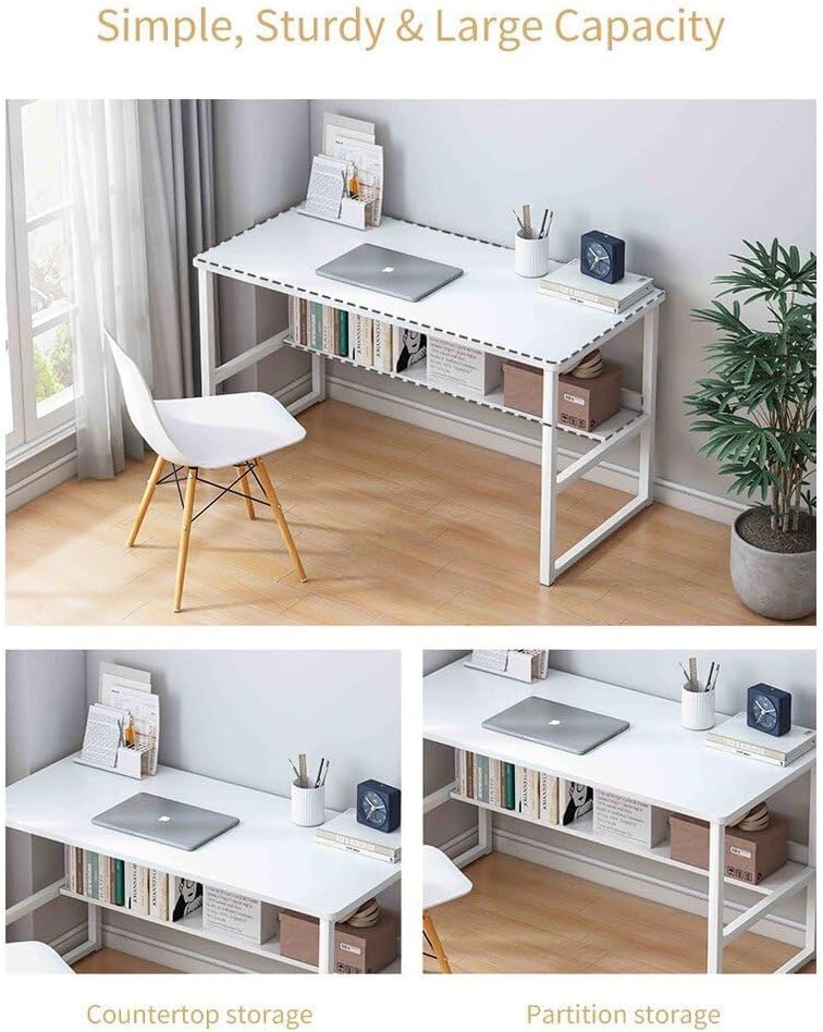 Office Table for Computer, Desk for Room or Study. Table of Board of Agglomerate and Melamine of Wood and Steel for Home. Desk table for PC. 100x45x72cm