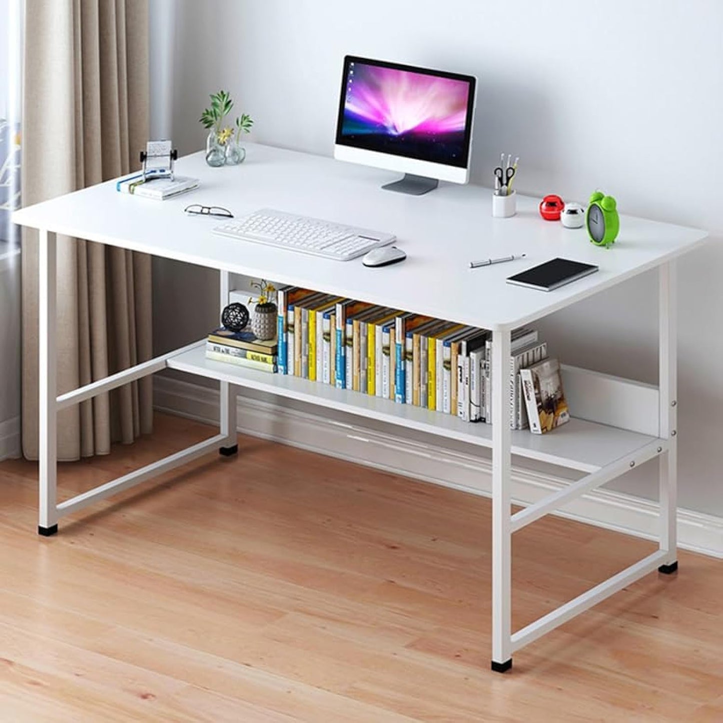 Office Table for Computer, Desk for Room or Study. Table of Board of Agglomerate and Melamine of Wood and Steel for Home. Desk table for PC. 100x45x72cm