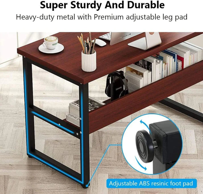 Office Table for Computer, Desk for Room or Study. Table of Board of Agglomerate and Melamine of Wood and Steel for Home. Desk table for PC. 100x45x72cm