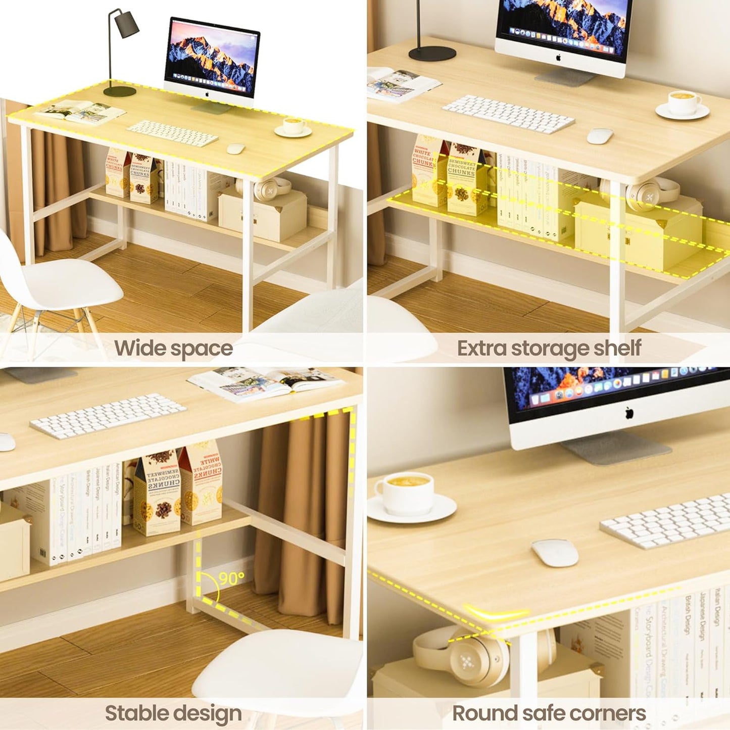 Office Table for Computer, Desk for Room or Study. Table of Board of Agglomerate and Melamine of Wood and Steel for Home. Desk table for PC. 100x45x72cm