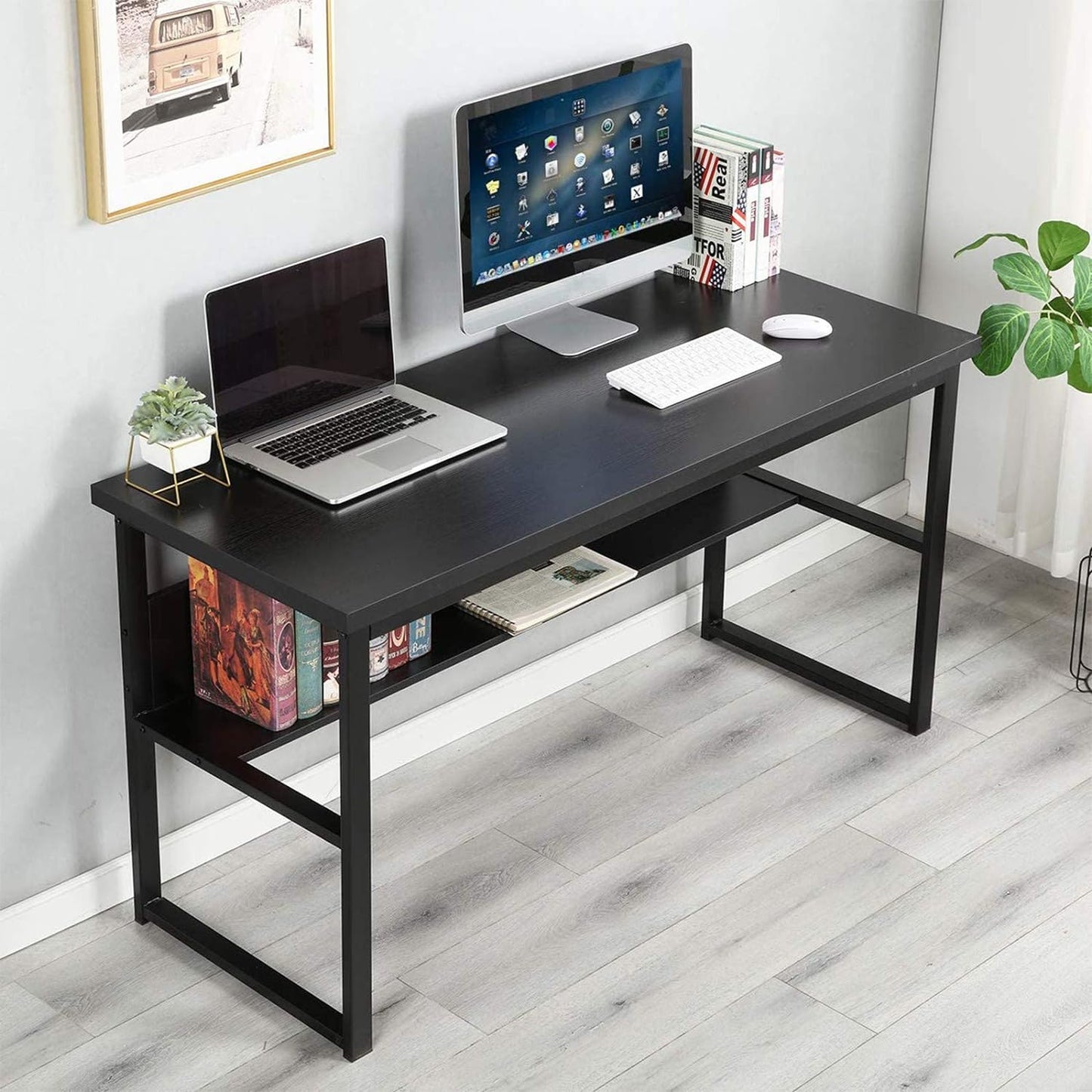 Office Table for Computer, Desk for Room or Study. Table of Board of Agglomerate and Melamine of Wood and Steel for Home. Desk table for PC. 100x45x72cm