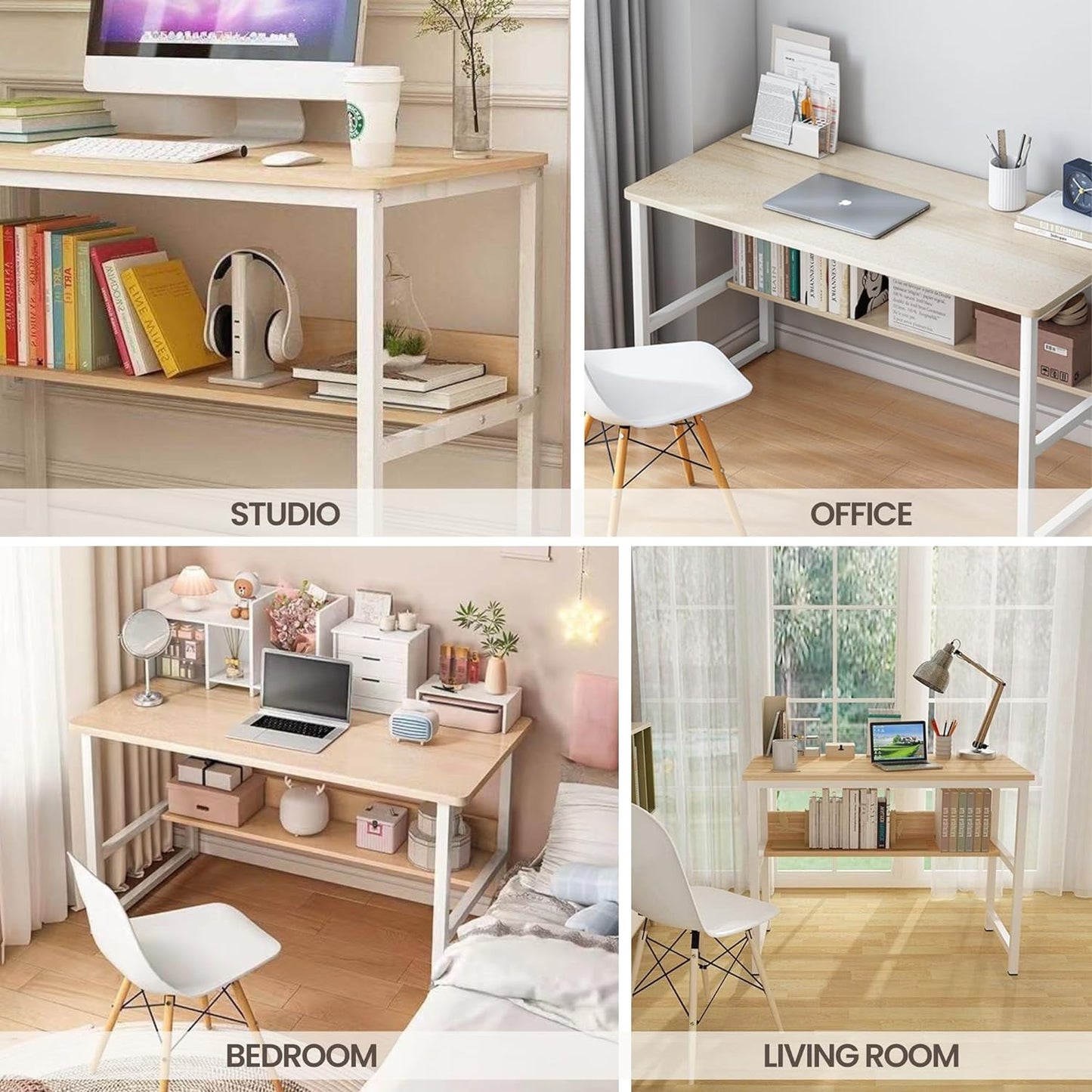 Office Table for Computer, Desk for Room or Study. Table of Board of Agglomerate and Melamine of Wood and Steel for Home. Desk table for PC. 100x45x72cm